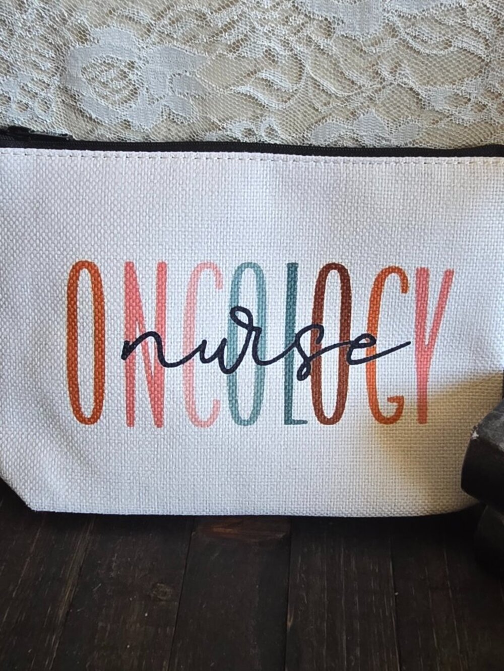 Oncology Nurse Cream Color Canvas Pouch - Gifts - organizing - cosmetics